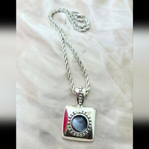 Vintage Silver Toned Square Necklace with An Onyx Black Stone MSRP $50